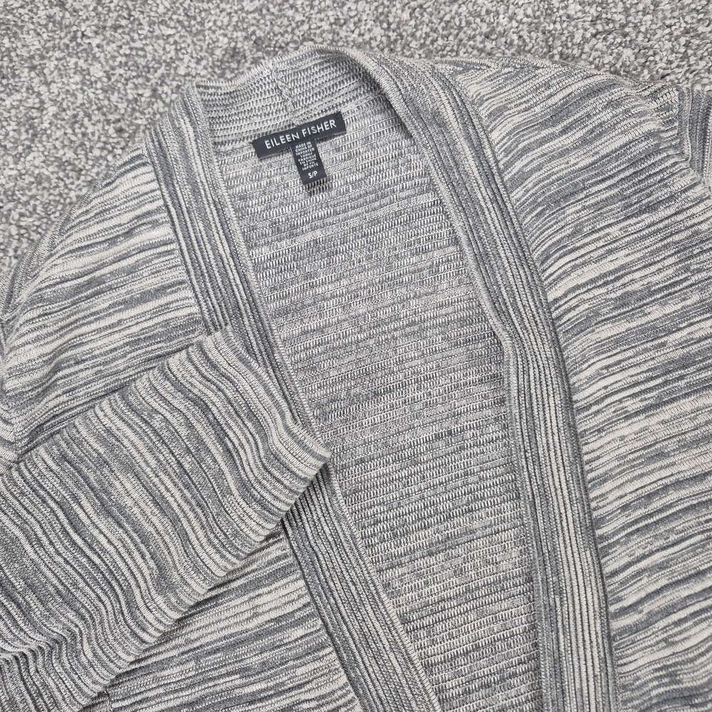 Eileen Fisher‎ Cardigan Women's Small Grey Organic Cotton Blend Notch Collar